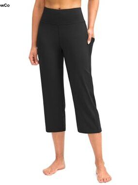 High Waist Capri Yoga Pants with Pockets Tummy Control Straight Leg Women's